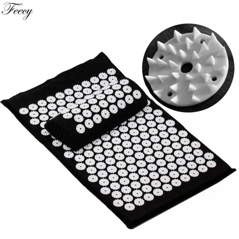 M2 Set Black Акупунктурная Подушка массажер для спины массаж тела, ног коврик подушка комплект снять стресс боль Acupuntura йога коврик массажный коврик шакти коврик - Цвет: M2 Set Black