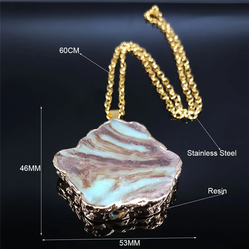 

2021 Irregular Resin Stainless Steel Long Boho Necklaces for Women Gold Color Statement Necklace Jewelry colgante N6S04