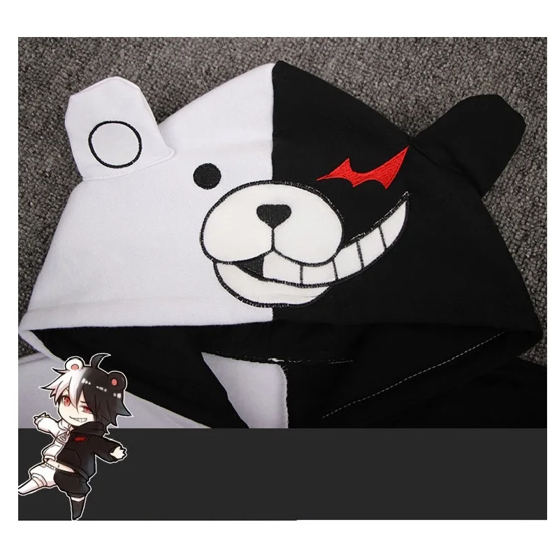 Аниме Danganronpa Косплей Монокума костюм унисекс толстовка с капюшоном черный белый