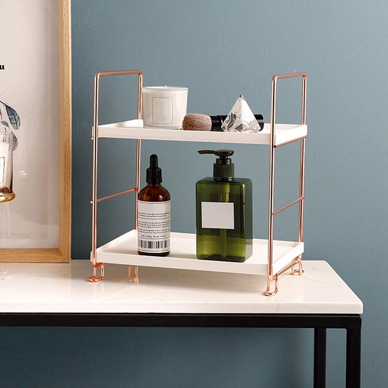 Настольная стойка для хранения из розового золота 2 слоя органайзер макияжа в