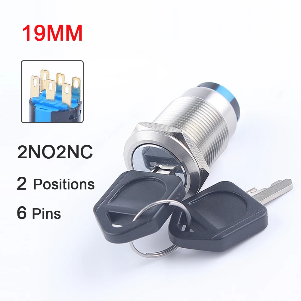 

SPDT 16 мм 19 мм 22 мм фиксирующий замок, 2 позиции, 3 положения, клавиша, металлические латунные кнопочные переключатели 1NO1NC 2NO2NC