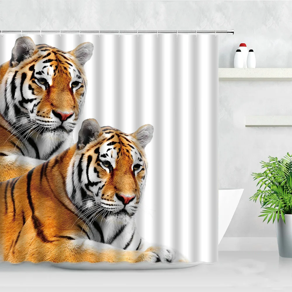 

Занавеска для душа с изображением тигра, водонепроницаемая шторка из полиэстера с естественным 3D принтом диких животных для ванной комнаты