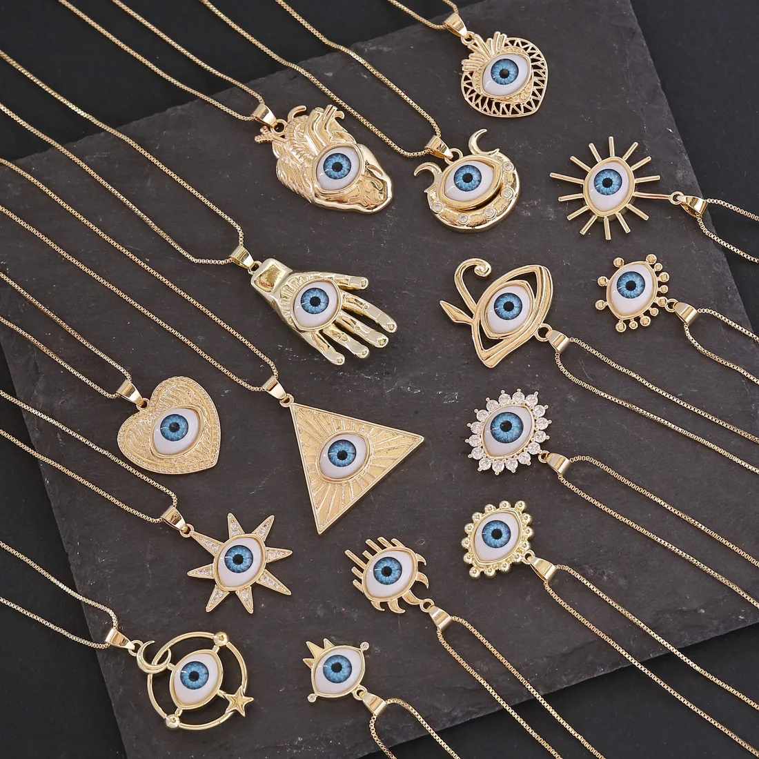 

18K Copper Zircon Evil Eye Necklace Palm Love Demon Eye Women Pendant Necklace Punk Necklace 18K Jewelry Party Gift