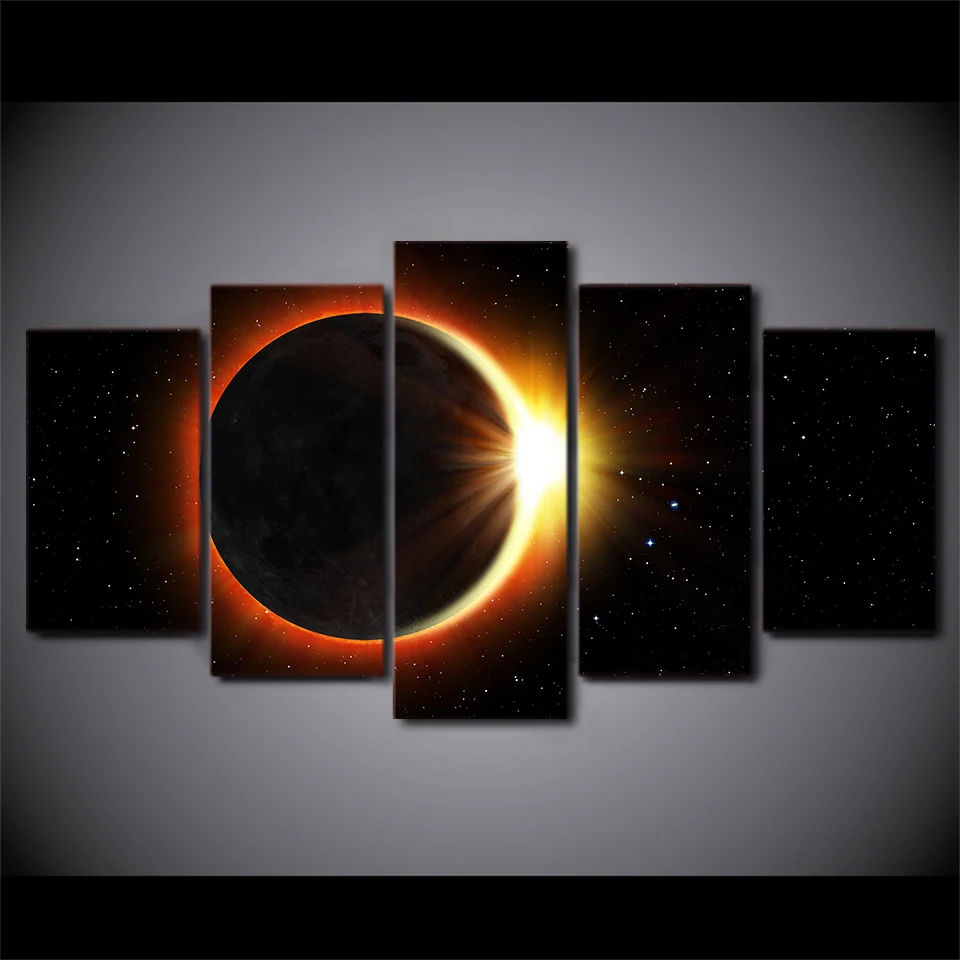 

Canvas Wall Art Pictures Modern Frame Painting 5 Pieces Universe Solar Eclipse Landscape Living Room Decoration HD Print Posters