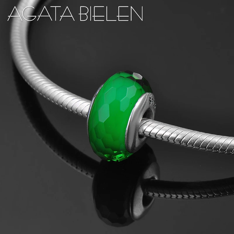 100% real 925 Sterling Silver DIY Hexagonal pattern Green Murano Glass Beads Fit Original europeu Charms Bracelet Jewelry making | Украшения