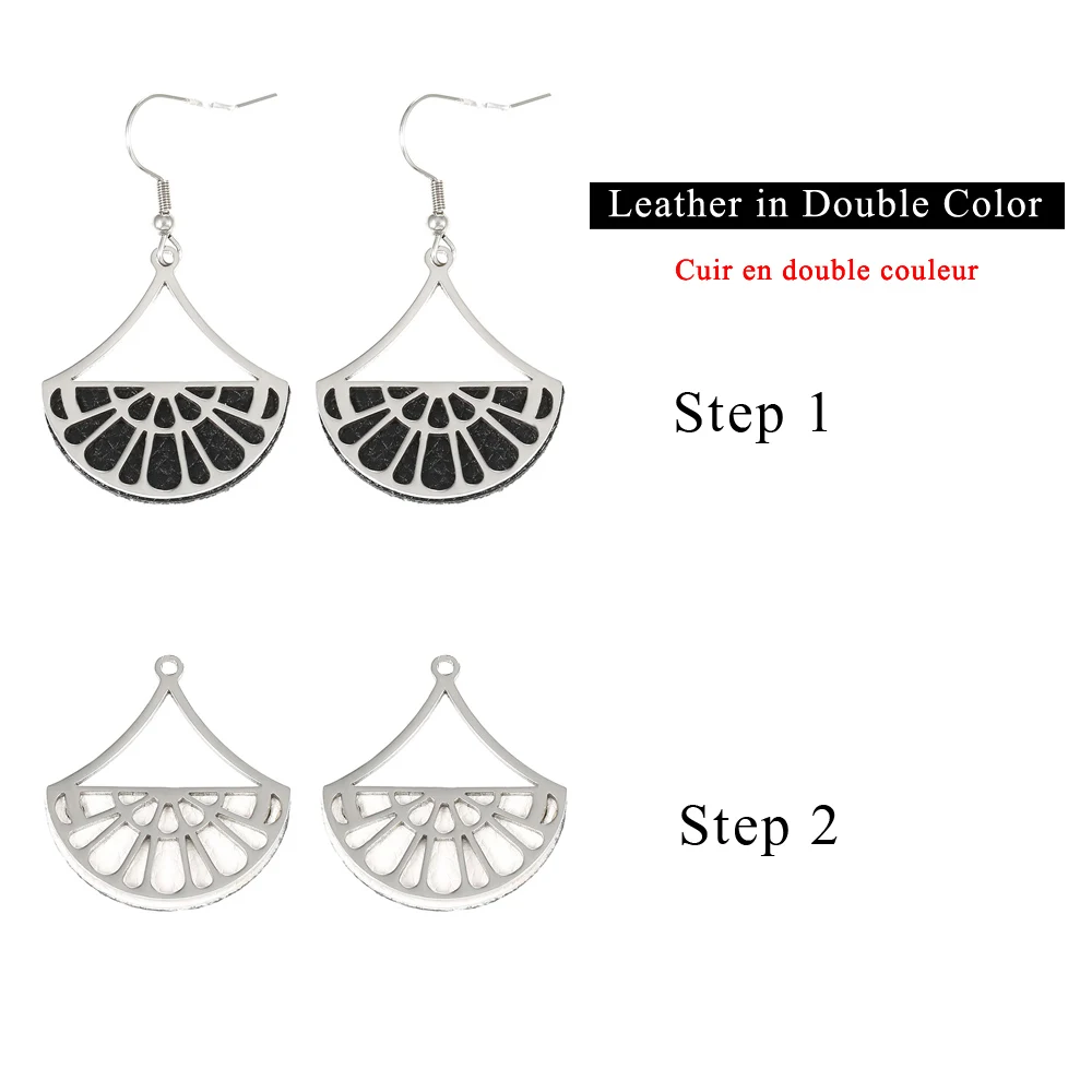 Cremo Stainless Steel Geometric Fan Pendant Earrings for Women Georgette Drop Hanging Earrings Leather Dangle Earrings Jewelry