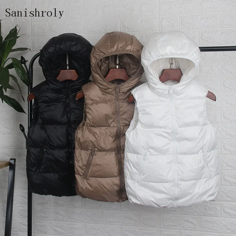 Женский утепленный жилет Sanishroly короткая парка на белом утином пуху с капюшоном