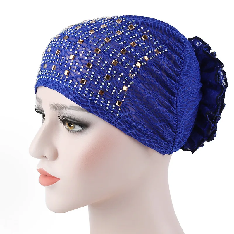 

Muslim cap with flower drilling New Indian headtie for women