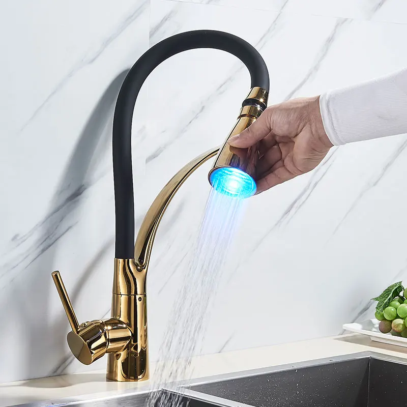 Смеситель для кухонной раковины черный смеситель светодиодный распылитель с