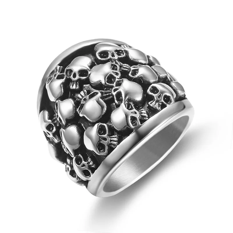 

Men Cool Trendy Stainless Steel Skull Ring Titanium Steel Multi-Ghost Head Ring