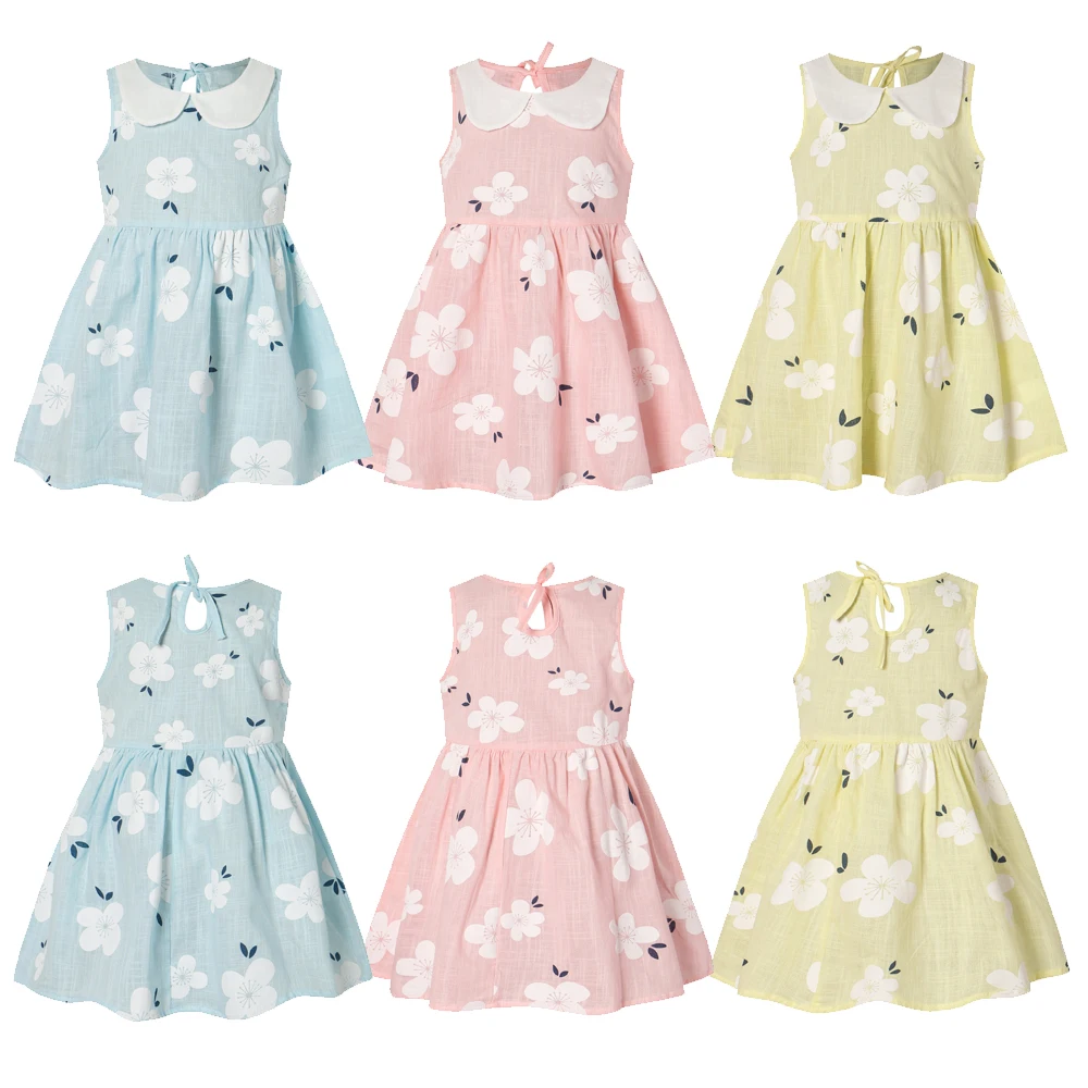 

2021 Summer New Princess Dresses for Girls flower Printing Sleeveless Cotton Children's Dresses Birthday Party Casual Clothes