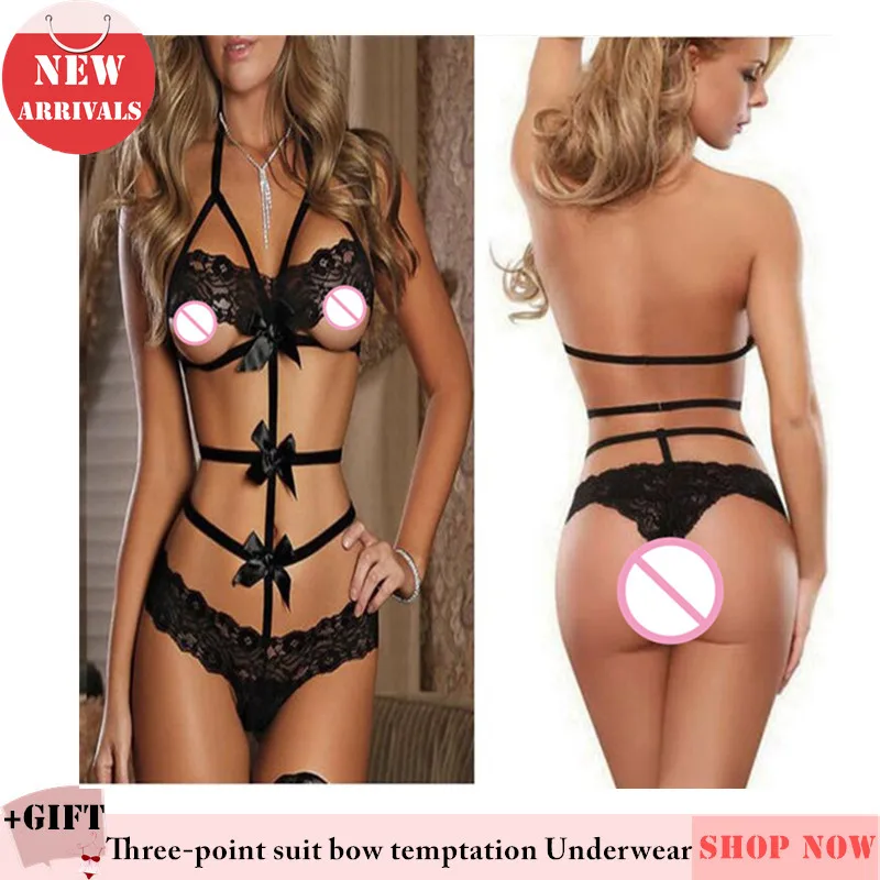 

Женское сексуальное нижнее белье, комплект ночного белья, трёхконечный костюм для сна, соблазнительное нижнее белье с бантом для пар, компл...