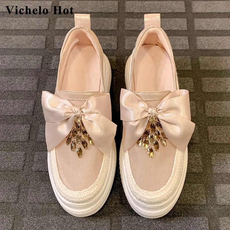 Vichelo/Популярные летние дышащие женские туфли из овечьей кожи с круглым носком на