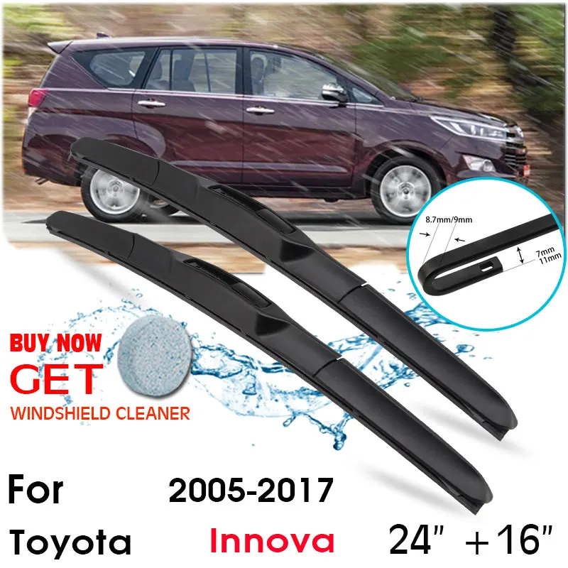 

Car Wiper Blade Front Window Windshield Rubber Silicon Refill Wipers For Toyota Innova 2005-2017 LHD/RHD 24"+16" Car Accessories