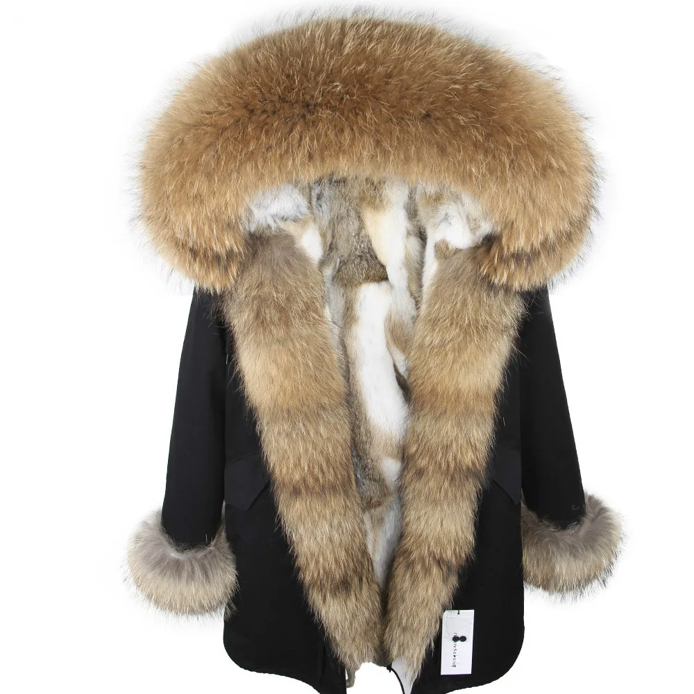 Женские модные парки с подкладкой из кроличьей кожи капюшоном длинное пальто
