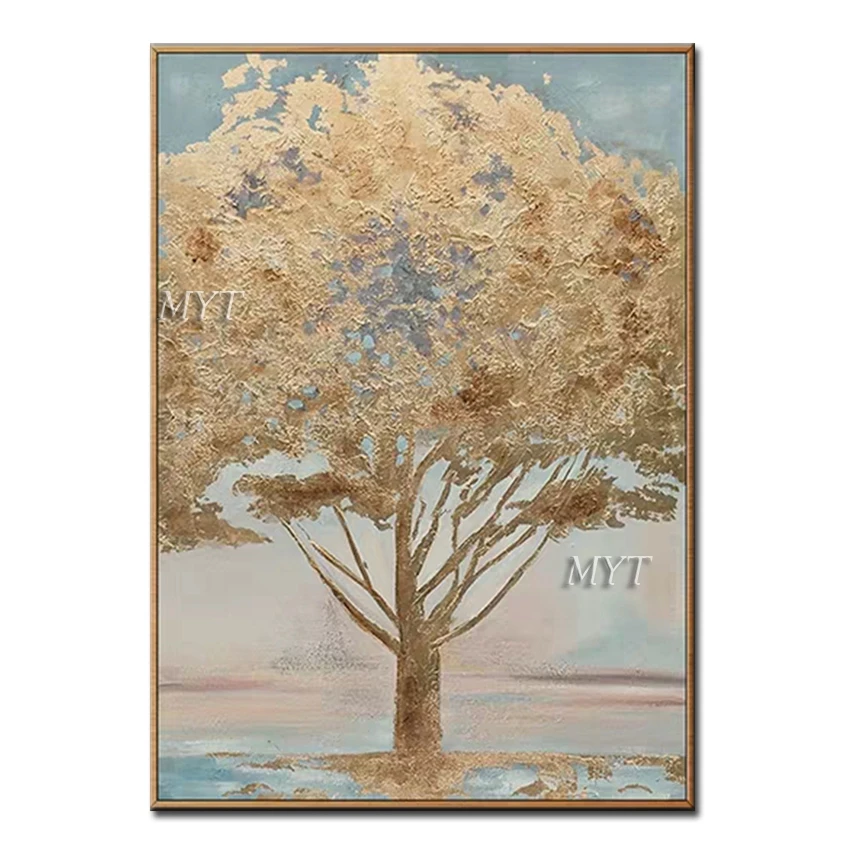 

No Framed Hand Painted Hand-Painted Gold Tree Wall Picture Handmade Abstract Oil Painting On Canvas Tree Wall Art Decoration Pa
