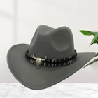 Модная Мужская и Женская ковбойская шляпа в ковбойском стиле с широкими полями и повязкой на голову из коровьей кожи, шапка в стиле поп-джаз, Зимняя шерстяная шапка