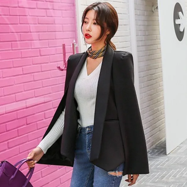 Женский пиджак накидка с длинным рукавом черный офисный блейзер в клетку