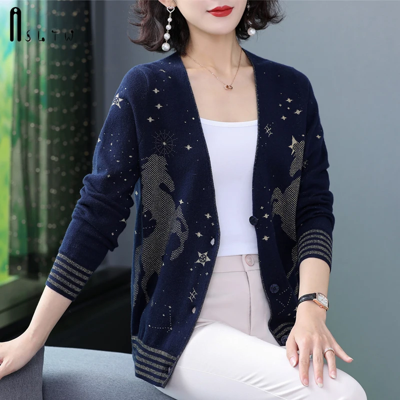 ASLTW кардиган с принтом женский новый осенний Повседневный однобортный джемпер