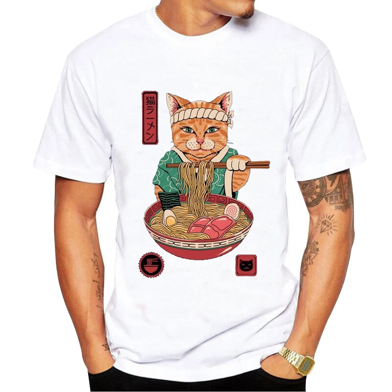 Футболка мужская с забавным принтом кота Повседневная Свободная рубашка