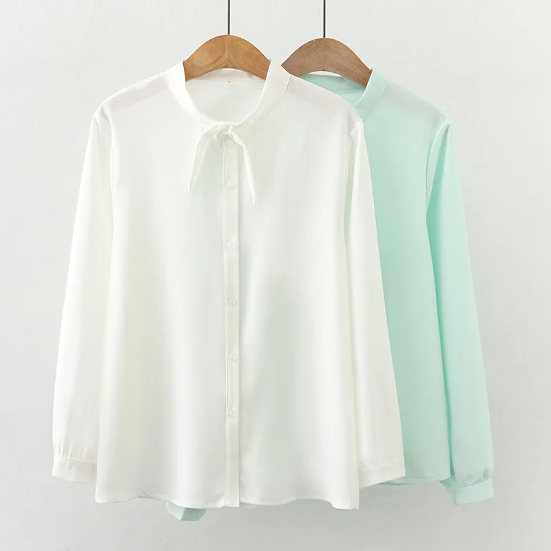 

Fashion Elegant White Chiffon Shirts Women Fresh Style Stand Collar Rabbit Ears Long Sleeve Simple All Match Basic Tops Feminima