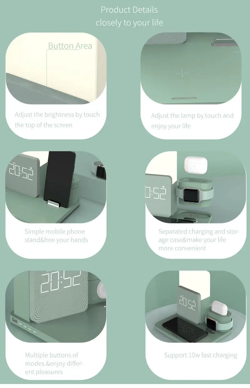 

Fast Qi Wireless Charger Night Desk Lamp For Iphone Iwatch And Airpods 3 In 1 Charging Dock Night Desk Lamp Chargers