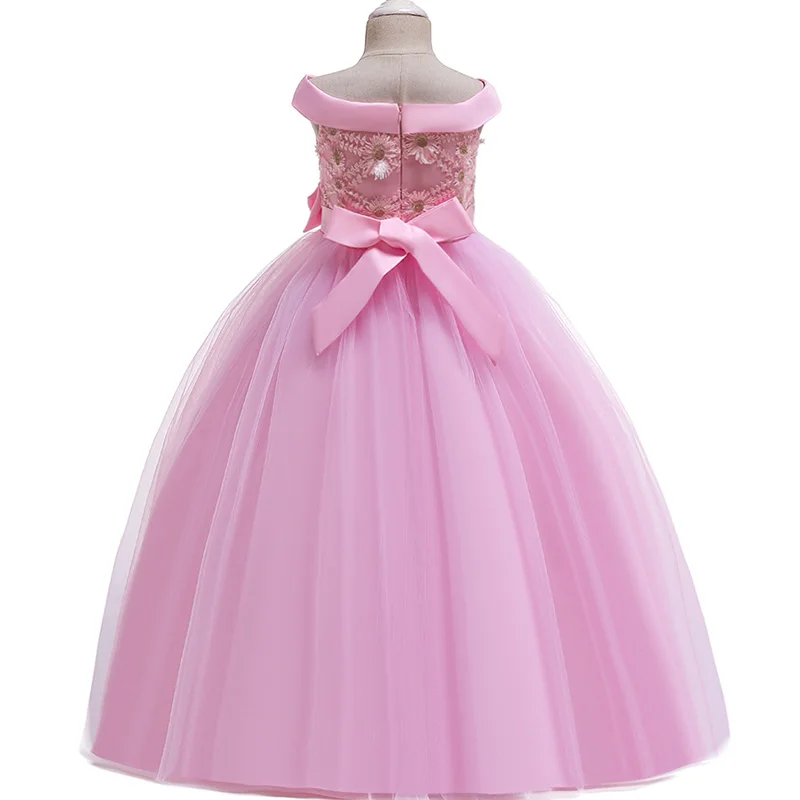 

2021 Summer Girls Pink Dress Long Bridesmaid Kids Clothes For Girls Children Princess Party Wedding Dress 3 10 12 Years Vestido