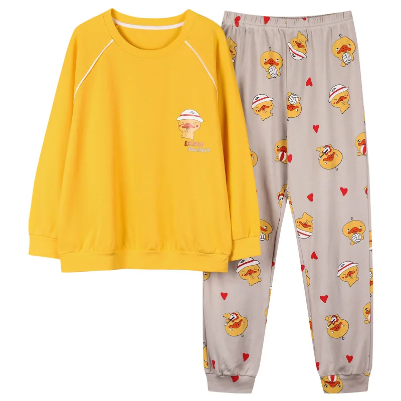 

SLPBELY Cartoon Women Pajamas Round Neck Pure Cotton Trousers Long Sleeve Plus Lovely 2-Piece Set Comfortable Night Suit