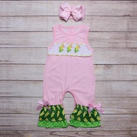 toddler girl clothes pink sleeveless white dots three corn embroidery patterns baby rompers