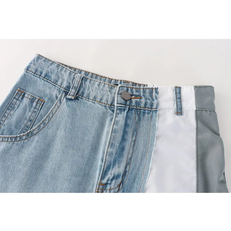 Женская длинная джинсовая юбка составного кроя прямая винтажная макси из денима