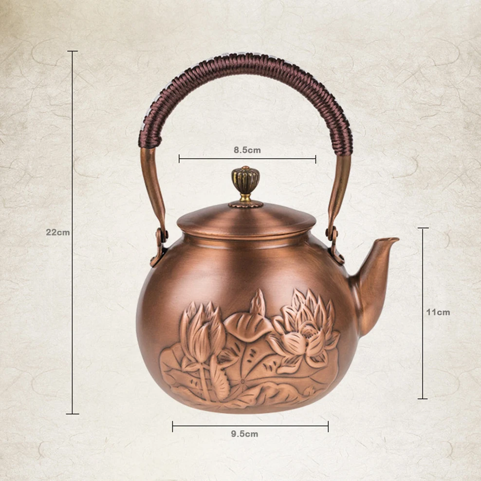 ENERGE SPRING 1600ML Antique Pure Copper Teapot Health Boiling Water Pot Handmade Carved Red Tea Set | Дом и сад