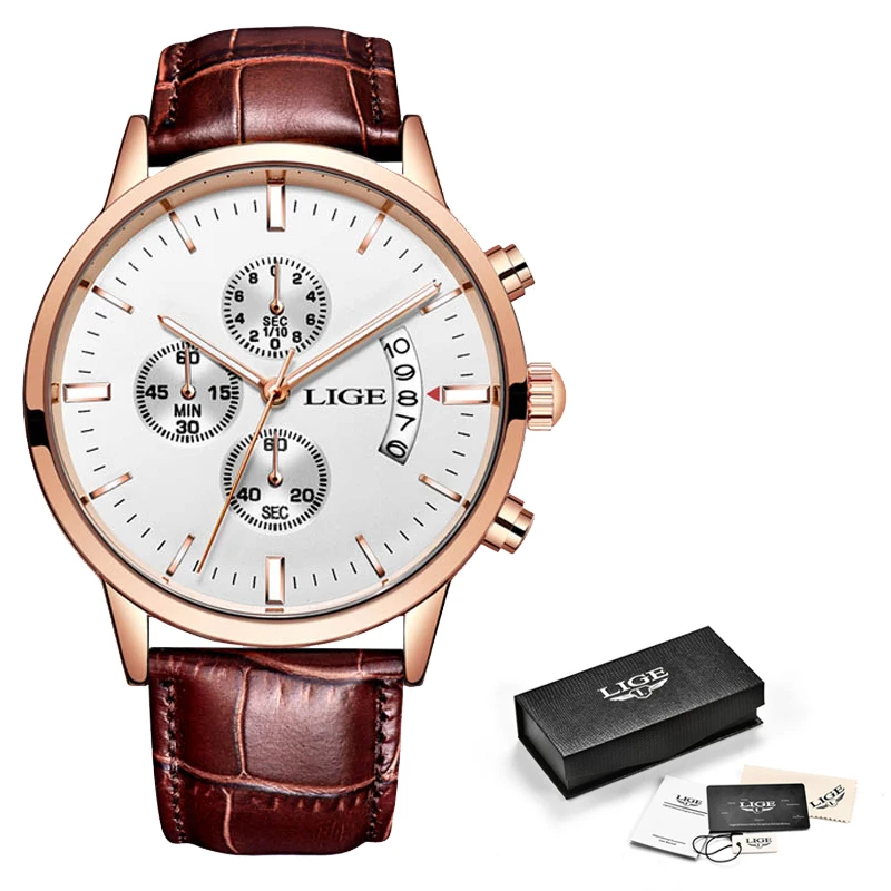 Часы наручные LIGE Мужские кварцевые модные спортивные брендовые Роскошные