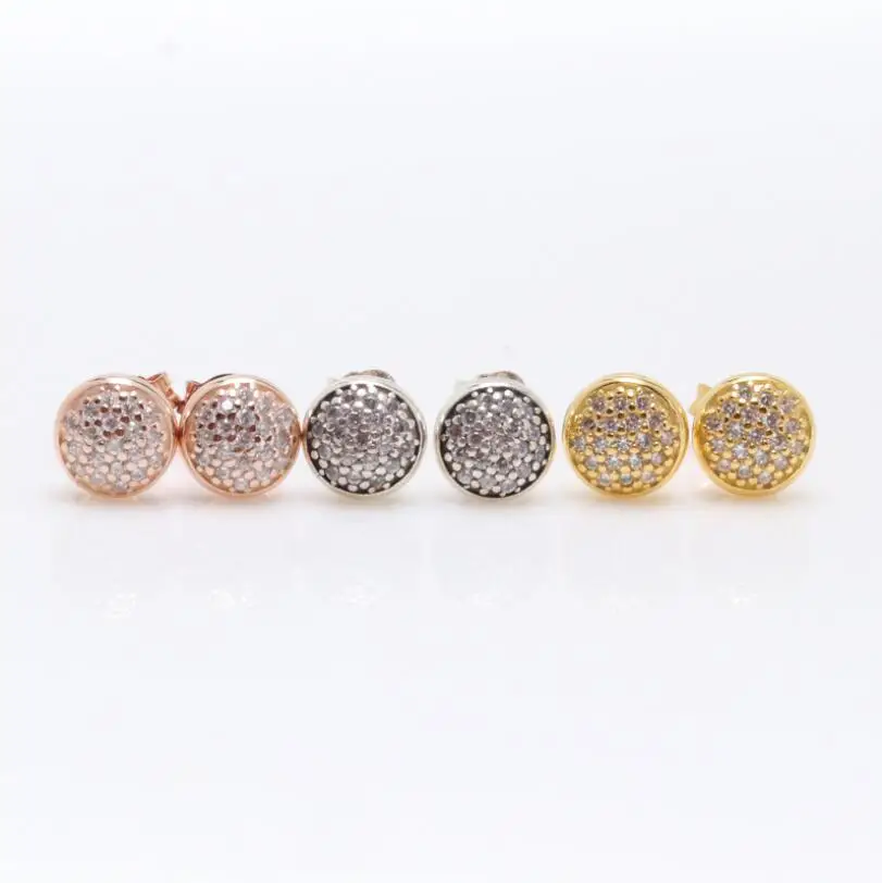 

Genuine 925 Sterling Silver Earring Rose Dazzling Droplets With Crystal Pan Earring For Women Wedding Gift Fashion Jewelry