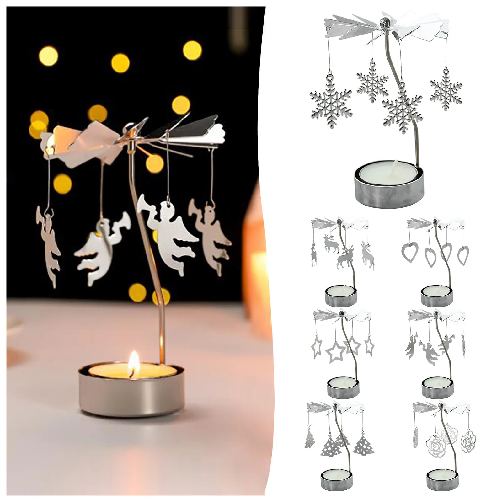 

Rotating Metal Candlestick Merry Christmas Table Decor For Home Rotating Elk Angel Christmas Ornament 2021 Navidad Xmas Craft #M