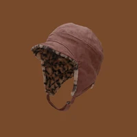 europe vintage suede bomber hats women fashion street autumn winter leopard hats windproof warm earflap caps skiing hat 56 58cm