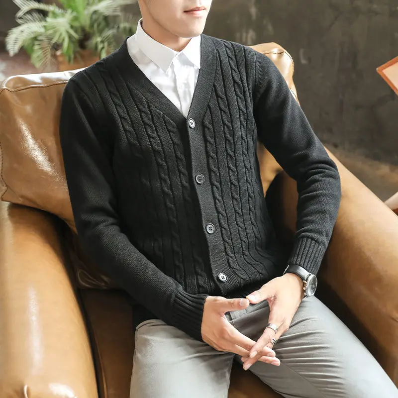 

Plus velvet men's sweater new cardigan jersey jacket men's autumn coat Korean version of thick wear wool clothes