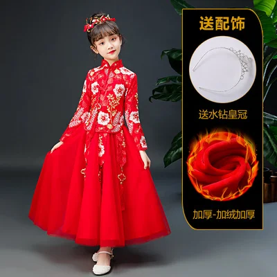 Осень-зима плотные легинсы с юбкой для девочек Cheongsam костюмы Супер и волшебным