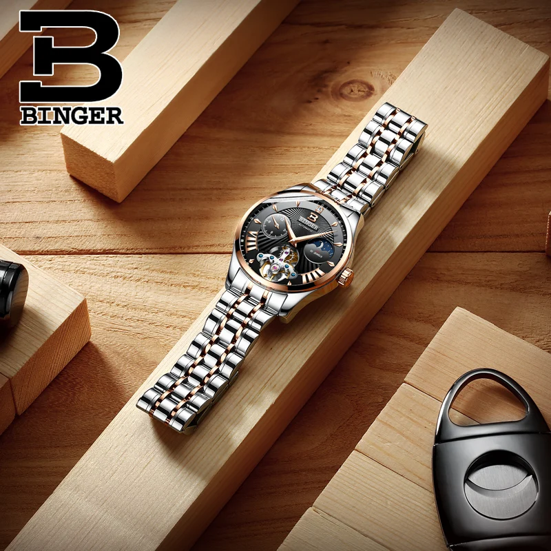 

BINGER men's automatic mechanical watch, luxury brand men's waterproof watch, all steel watch