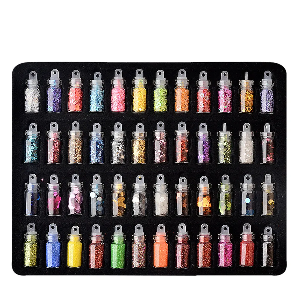 48 цветов стеклянная бутылка инструмент для ногтей блестящие украшения блестки