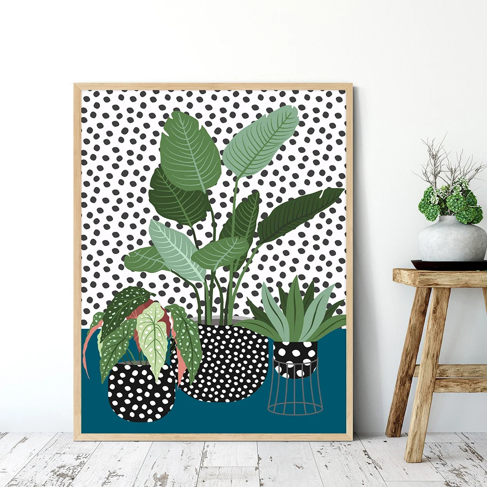 

Nordic Quirky Plants in Spotty Vases Canvas Painting Botanical Poster And Print Living Room Bedroom Wall Art Picture Home Decor