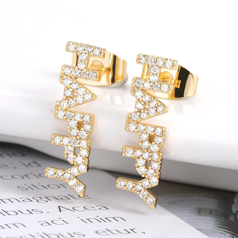 

New Shiny Zircon Happy Alphabet Stud Earrings For Women Girls Bohemian Punk Party Wedding Birthday Jewelry Gifts 2021 Trend
