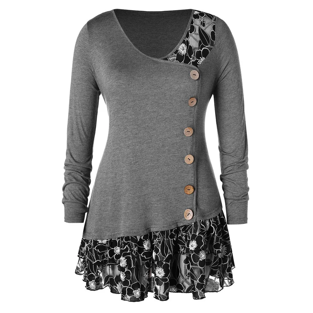 Женские топы и блузки размера плюс кружевная шифоновая рубашка с принтом длинным