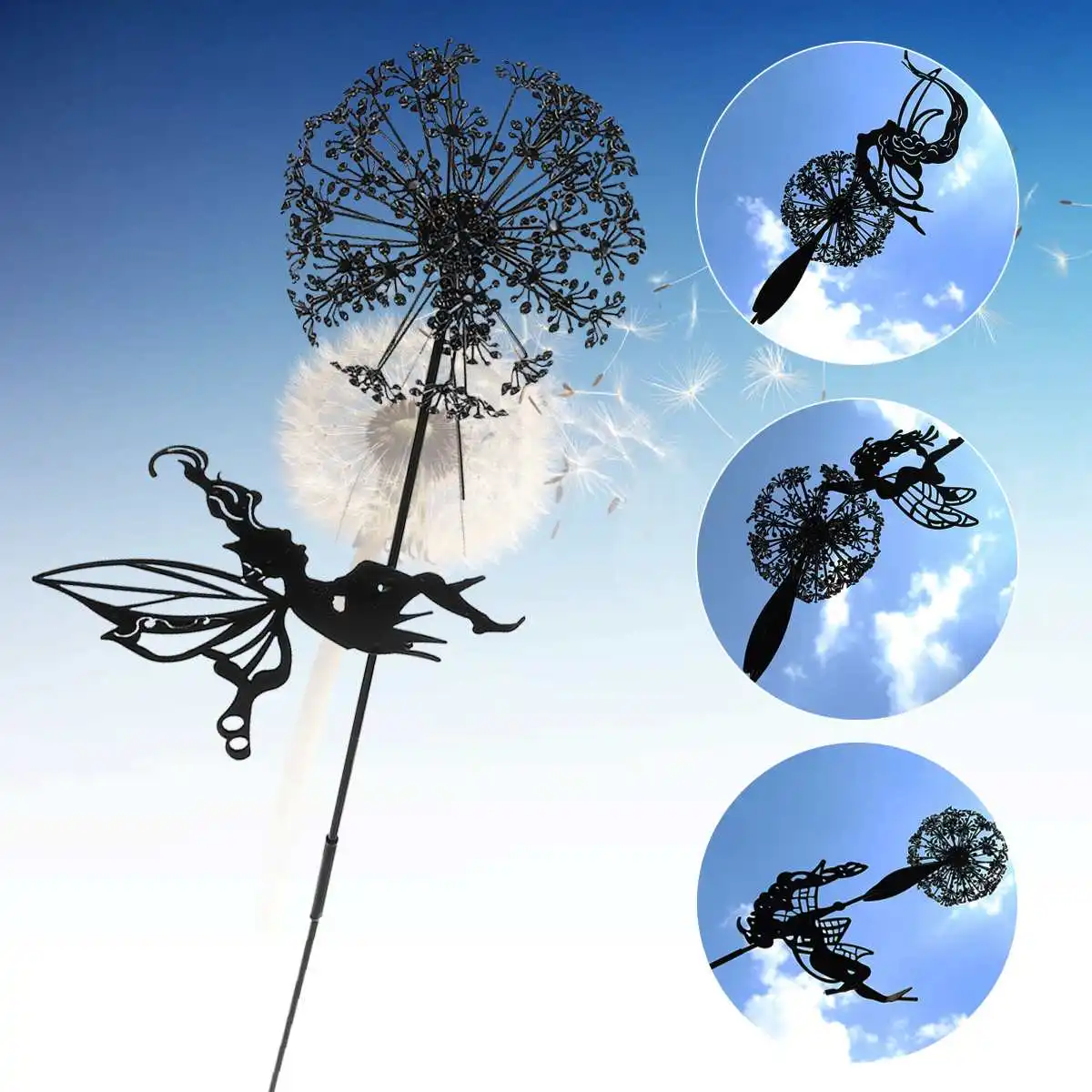 

Pixies Fairy Garden Sculptures Stake Fairies and Dandelions Dance Together Landscape Metal Miniature Figurine Lawn Decorative