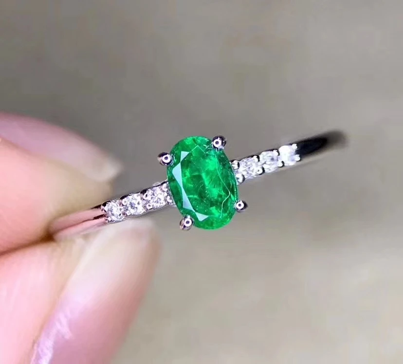 

Classic simple circle S925 silver Natural green Emerald gem ring natural gemstone ring woman girl wedding gift fine jewelry