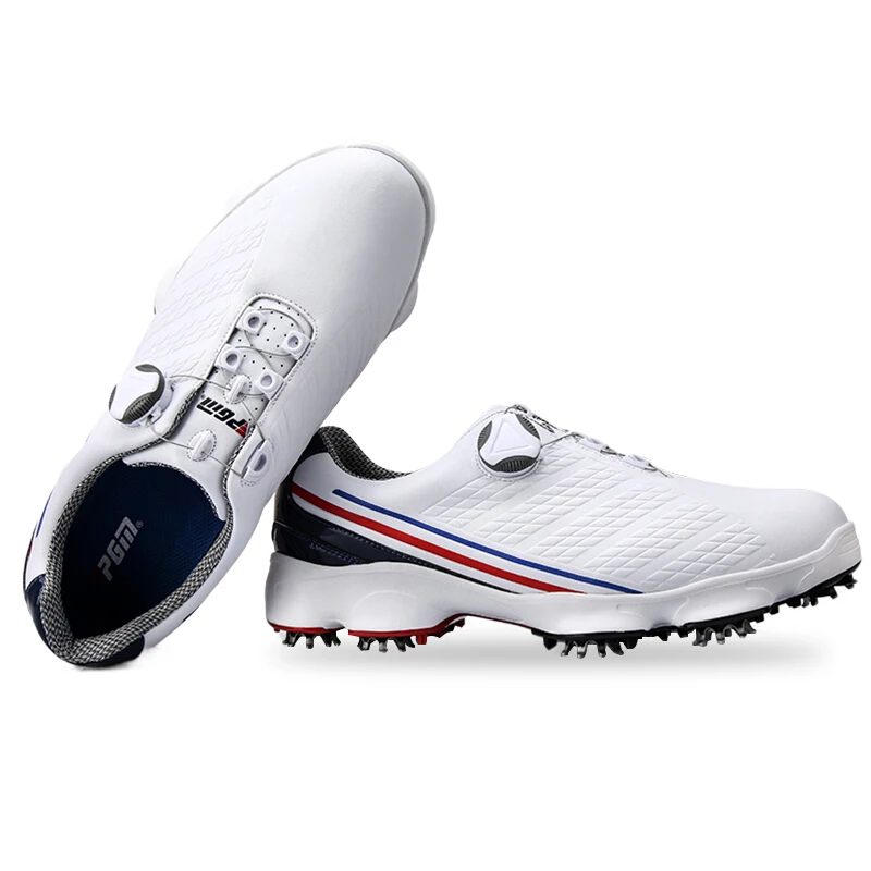 PGM Golf Men's Spikes Shoes Wide Bottom Spin Knob Buckle Anti-slip Training Sports Tennis Waterproof Sneakers Microfiber Leather