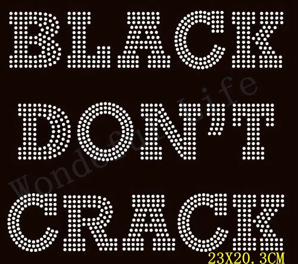 

Free shipping Black don't crack (Text) Afro Rhinestone Transfer Iron on Transfer Hot Fix Motif