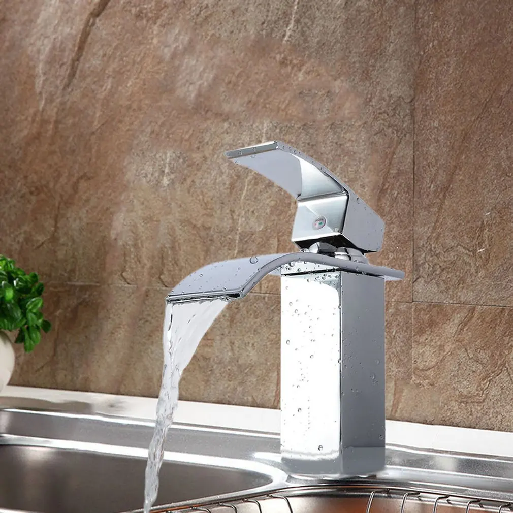 

Copper Waterfall Hot And Cold Water Faucet Basin Basin Single Hole Faucet Wide Mouth Waterfall Faucet