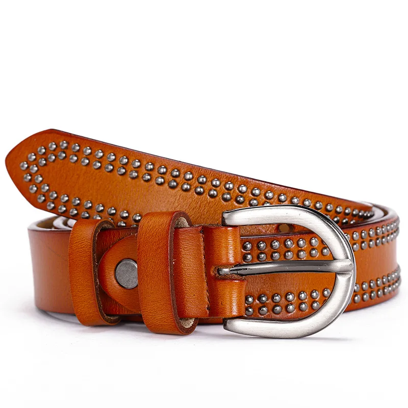 Ремень в стиле панк с заклепками для женщин модный Дамский Пояс из натуральной