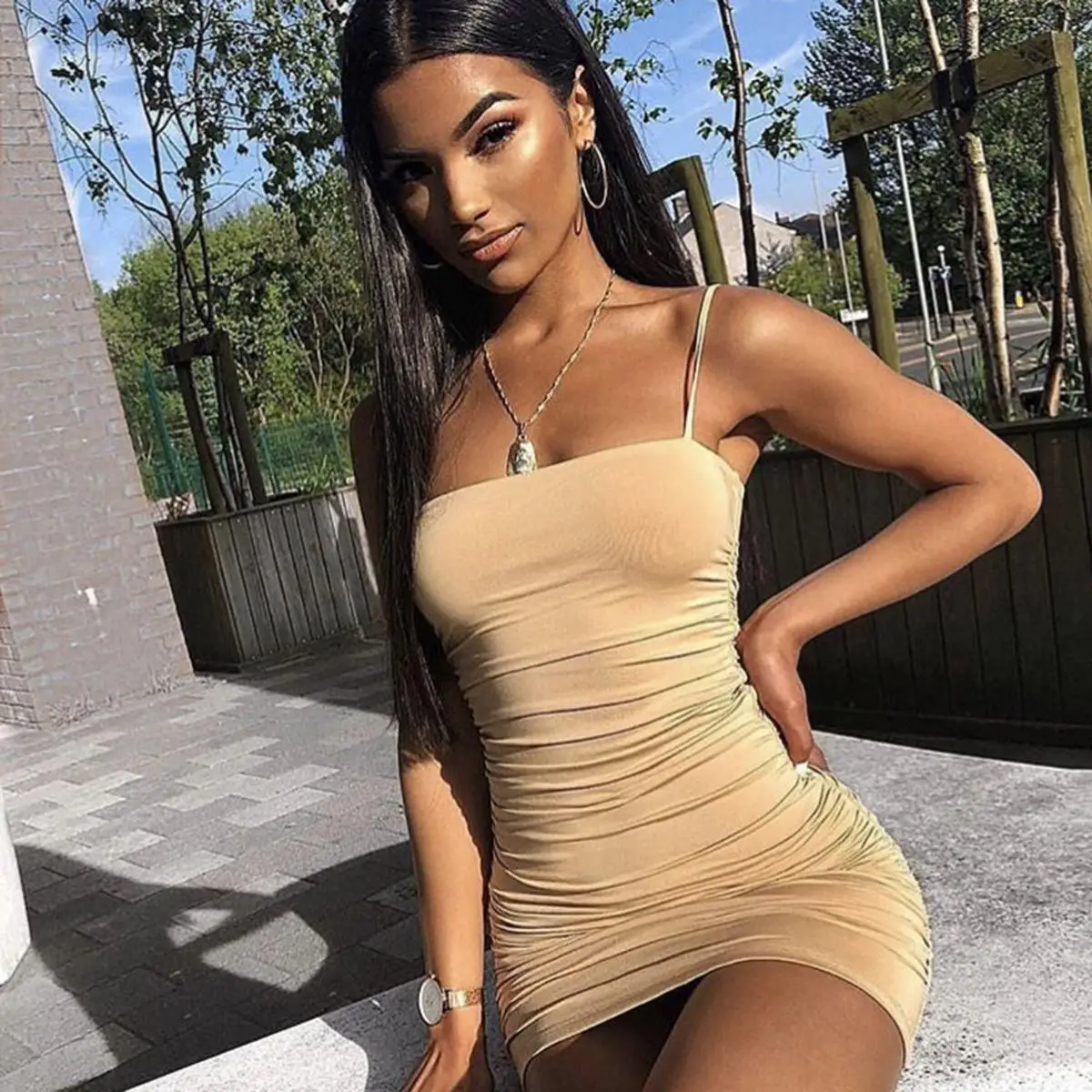 

Sexy Dress Women Spaghetti Strap Dresses Female High Waist Sheath Club Dress Short Summer 2020 Mini Sleeveless