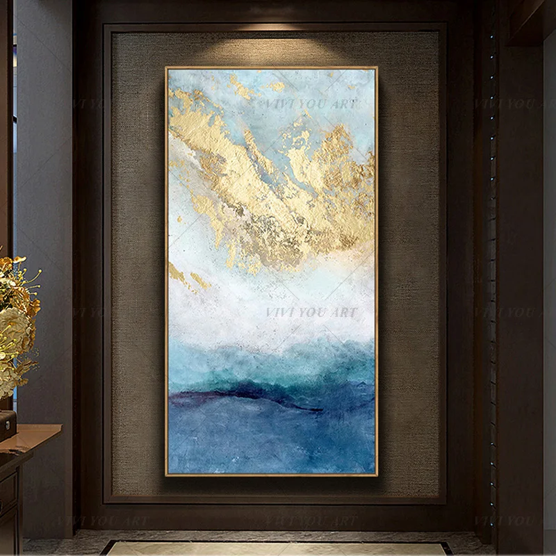 Новейший дизайн золотая фольга абстрактная масляная живопись холст искусство
